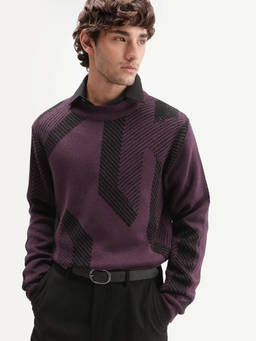 Rare Rabbit - Purple Self Design Acrylic Regular Fit Sweater