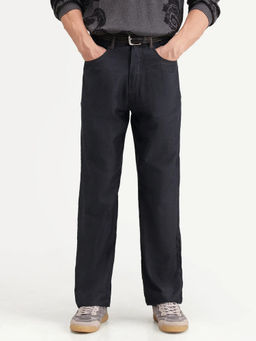 Rare Rabbit - Black Solid Polycotton Regular Fit Trouser