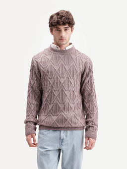 Rare Rabbit - Purple Self Design Acrylic Regular Fit Sweater
