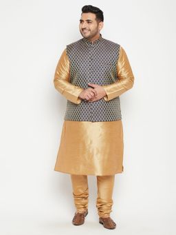 Vastramay - Men Rose Gold Silk Blend Jacket Kurta Churidar