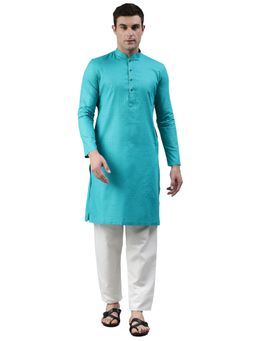Manthan - Green Chequered Blended Cotton Knee Length Kurta