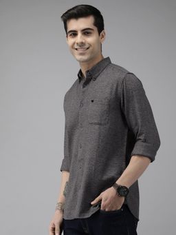 The Bear House - Men Grey Slim Self Design Casual Shirt