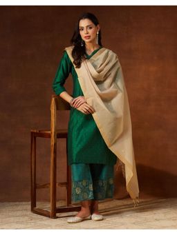 Fabindia - Beige Cotton Silk Blend Chanderi Dupatta
