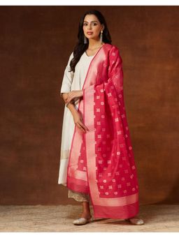 Fabindia - Fuchsia Cotton Silk Blend Banarsi Dupatta