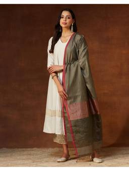 Fabindia - Grey Viscose Silk Blend Hand Woven Dupatta