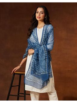 Fabindia - Indigo Cotton Silk Hand Printed Dupatta