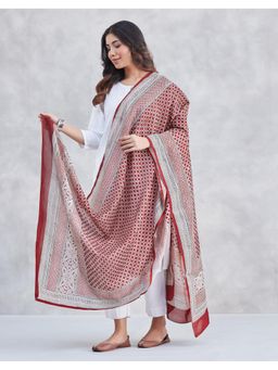Fabindia - Maroon Cotton Silk Bagh Printed Dupatta