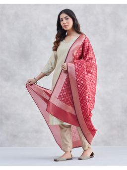 Fabindia - Red Cotton Silk Blend Banarsi Dupatta
