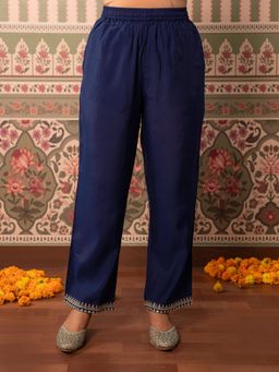 ARAMYA - Navy Blue Chanderi Solid Pant