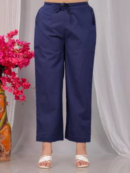 ARAMYA - Blue Soft Cotton Solid Pant