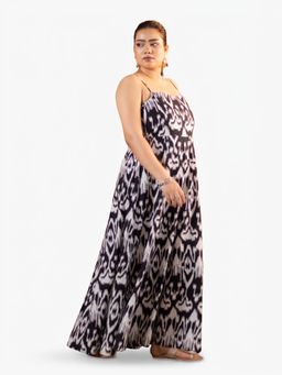 ZLAATA - Black Ikat Cotton Fit and Flare Maxi Dress