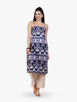 ZLAATA - Black Ikat Cotton Spaghetti Strap Kurta
