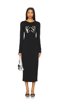 AREA - Handprint Long Sleeve Midi Dress