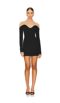 David Koma - Wave Neckline Long Sleeve Mini Dress