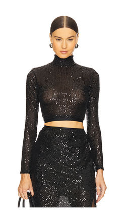 Enza Costa - Sequin Cropped Long Sleeve Mock Neck Top