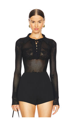 fleur du mal - Lace Pointelle Collared Bodysuit