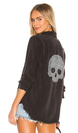 Lauren Moshi - Sloane Nailhead Skull Button Up Denim Shirt