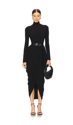 Norma Kamali - Long Sleeve Turtleneck Waterfall Dress