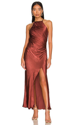 Shona Joy - Thalia Gathered Square Neck Bias Midi Dress