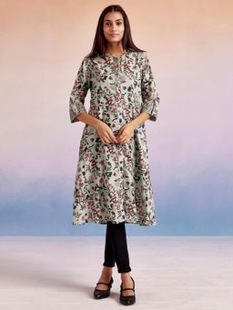 Jaipur Kurti - Green Floral Printed A-Line Kurta