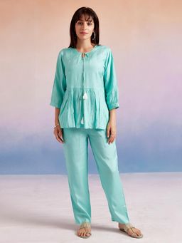 Jaipur Kurti - Aqua Embroidered Resham Co-Ord (Set of 2)