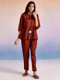 Jaipur Kurti - Brown Embroidered Resham Co-Ord (Set of 2)