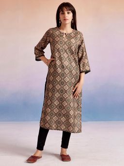 Jaipur Kurti - Brown Moroccan Printed Straight Kurta