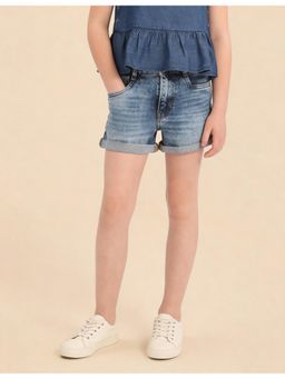 U.S. POLO ASSN. - Girls Wear Girls Mid Rise Whiskered Denim Shorts