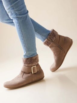 ROCIA - Beige Women Ankle Length Suede Boots