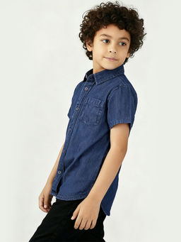 Purple United Kids - Boys Shirt in Denim Chambray with Short Sleeves & Relaxed Fit