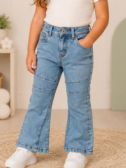 Purple United Kids - Girls Jeans in Light Blue with Wide Leg Fit & Elastic Waist