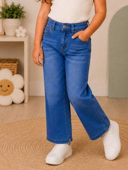 Purple United Kids - Girls Jeans in Blue with Wide Leg Fit & Classic Pockets