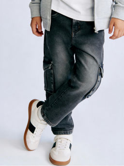 Purple United Kids - Boys Jeans in Charcoal with Cargo Pockets & Fade Wash Detail