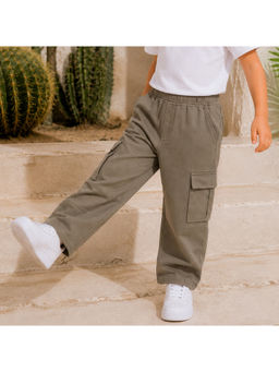 Purple United Kids - Boys Trousers in Olive with Utility Pockets & Straight Fit