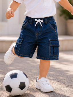 Purple United Kids - Boys Shorts in Blue Denim with Drawcord Waist & Bermuda Fit