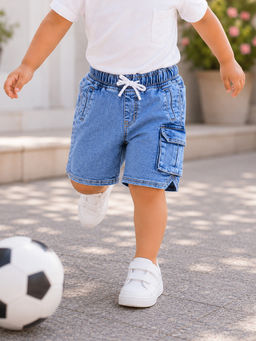 Purple United Kids - Boys Shorts in Blue Denim Blend with Cargo Utility Pockets