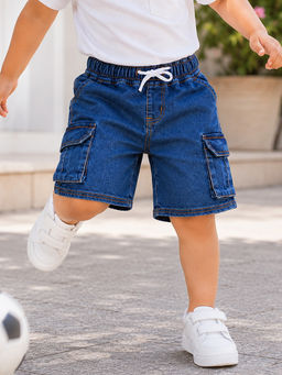 Purple United Kids - Boys Shorts in Mid Blue with Cargo Utility Pocket Design
