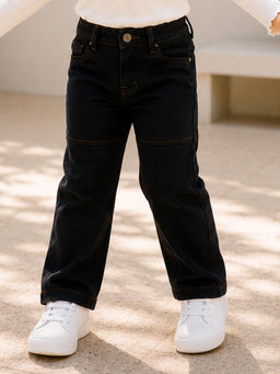 Purple United Kids - Girls Jeans in Black with Wide Leg Fit & Elastic Waist