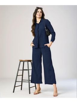 Twenty Dresses by Nykaa Fashion - Womens Navy Blue Solid Texture Co-Ord Set