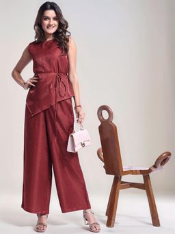 Twenty Dresses by Nykaa Fashion - Womens Rust Solid Asymmetric Co-Ord Set