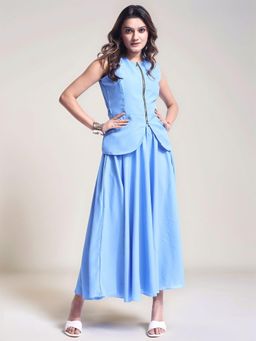 Twenty Dresses by Nykaa Fashion - Womens Blue Solid Linen Blend Co-Ord Set