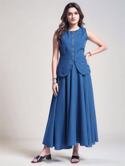 Twenty Dresses by Nykaa Fashion - Womens Blue Solid Linen Blend Co-Ord Set