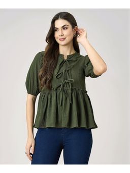 Twenty Dresses by Nykaa Fashion - Womens Olive Solid Texture Tie Up Top