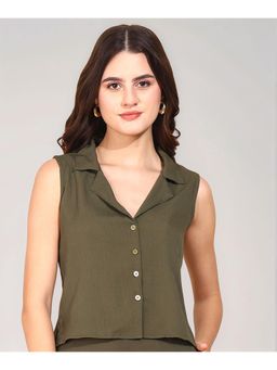 Twenty Dresses by Nykaa Fashion - Womens Olive Solid Texture Shirt