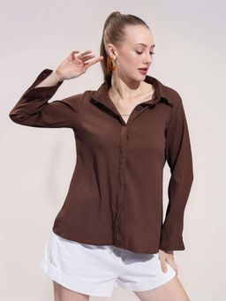 Twenty Dresses by Nykaa Fashion - Womens Brown Solid Texture Shirt