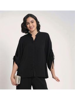 Twenty Dresses by Nykaa Fashion - Womens Black Solid Shirt With Sleeve Tie-Up Detail