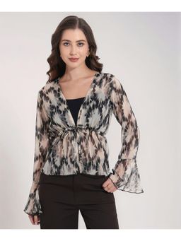 Twenty Dresses by Nykaa Fashion - Womens Tie-Dye Printed Bell Sleeve Chiffon Peplum Top