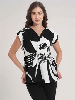 Twenty Dresses by Nykaa Fashion - Womens Black & White Printed Peplum Top