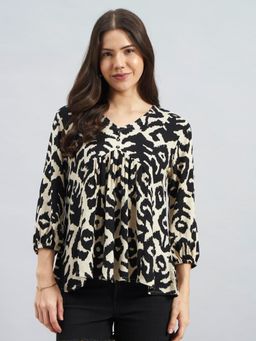Twenty Dresses by Nykaa Fashion - Women Beige & Black Animal Print V-Neck Top