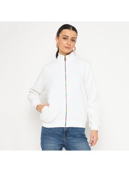 Madame - Fleece Front Zip White Sweatshirt for Women